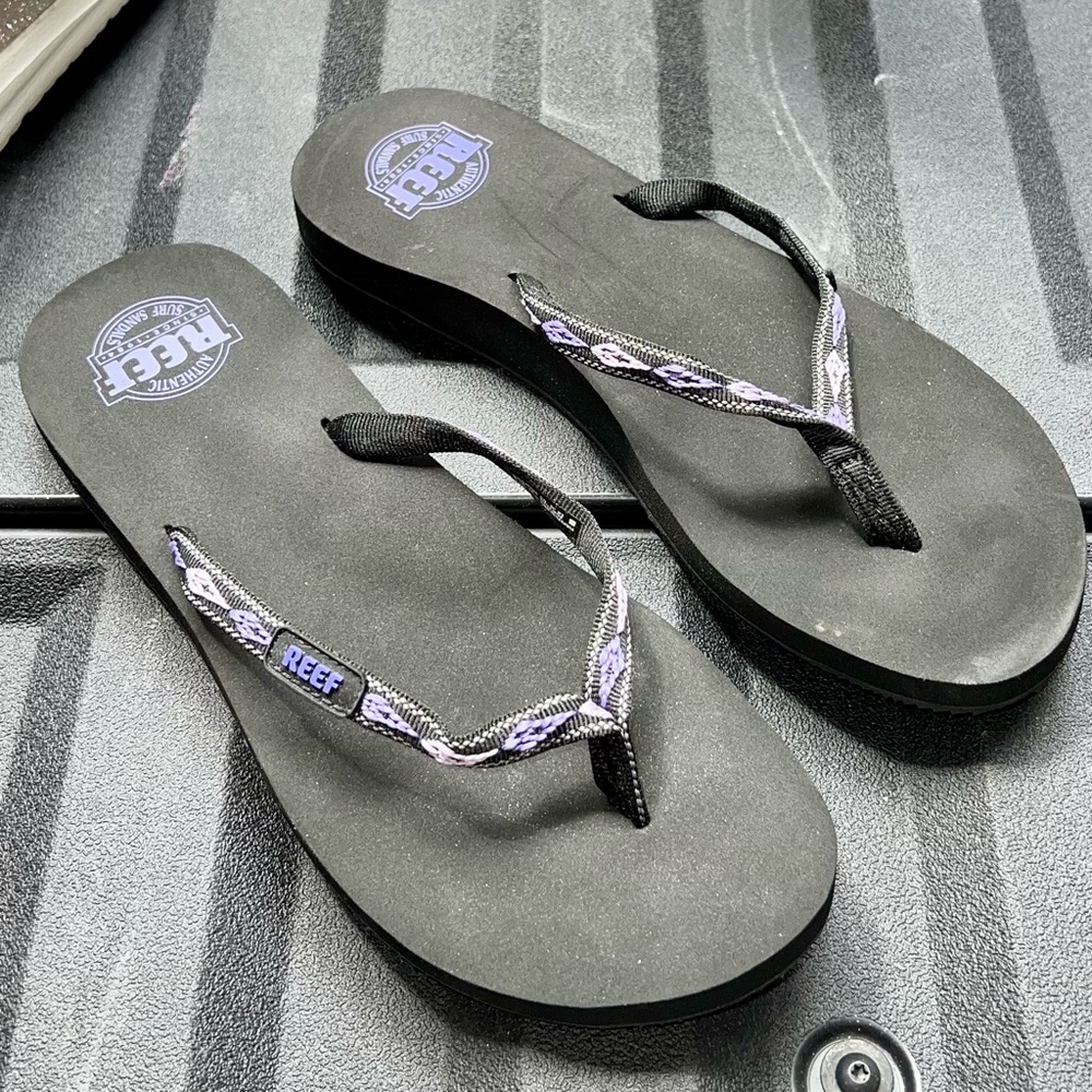 Reef Black Sandals with Purple Details